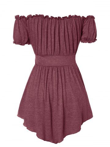 

Off The Shoulder Applique Asymmetric Tee, Firebrick