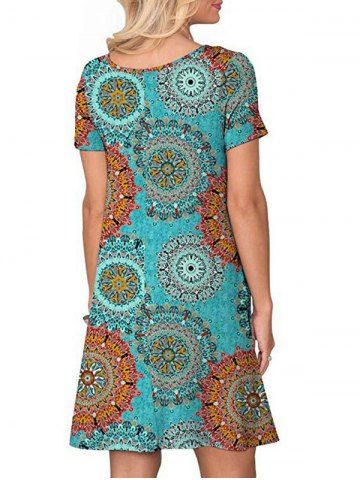 

Short Sleeve Printed Tee Dress, Turquoise