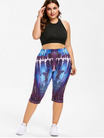 

Abstract Print Plus Size Capri Leggings, Deep sky blue