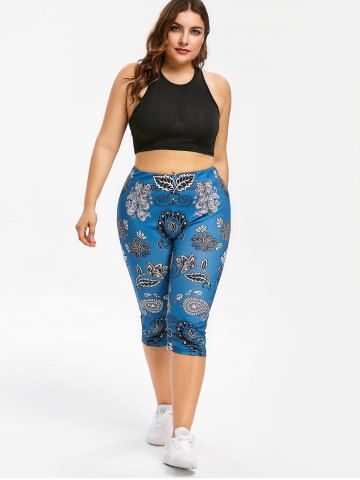 

Paisley Print Plus Size Capri Leggings, Blue ivy