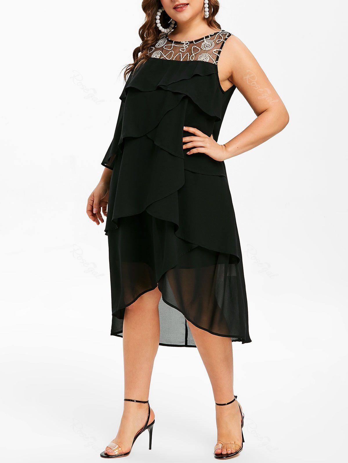 

Plus Size High Low Layered Midi Dress, Black