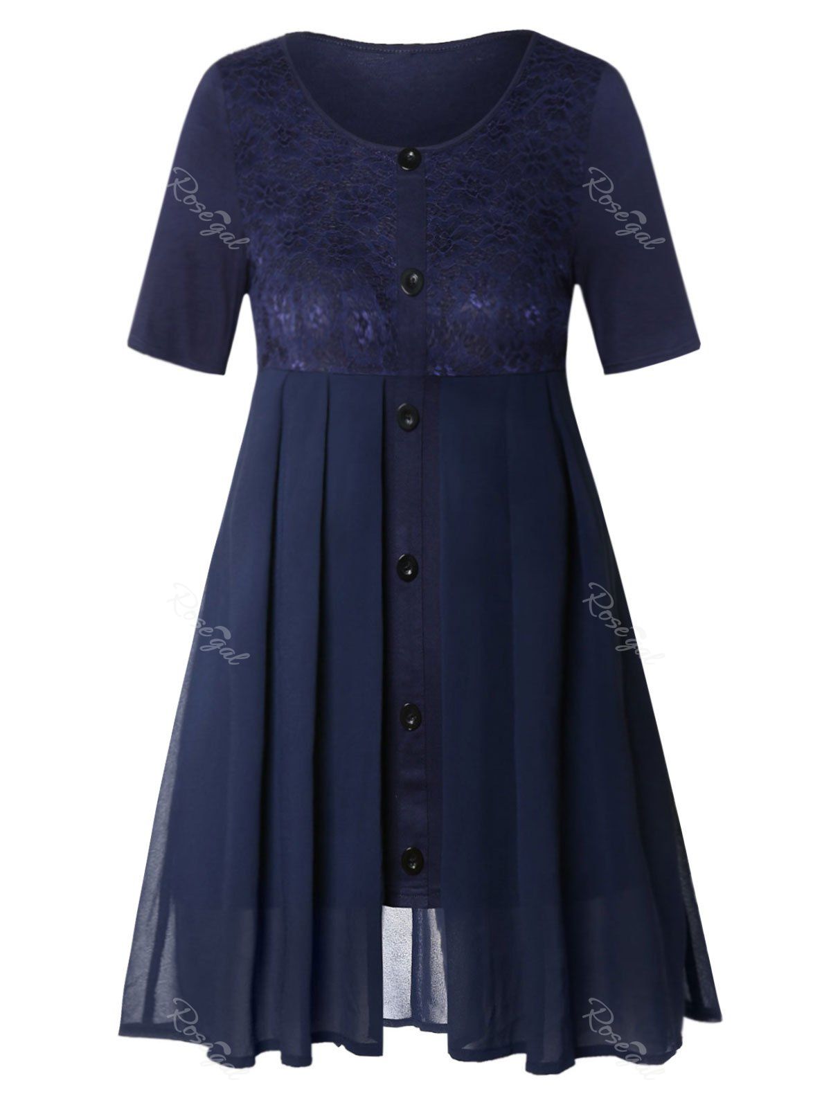 

Plus Size Pleated Slit Tunic Blouse, Deep blue