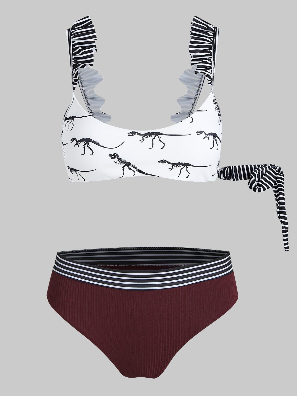 

High Waist Dinosaur Print Bikini Set, White