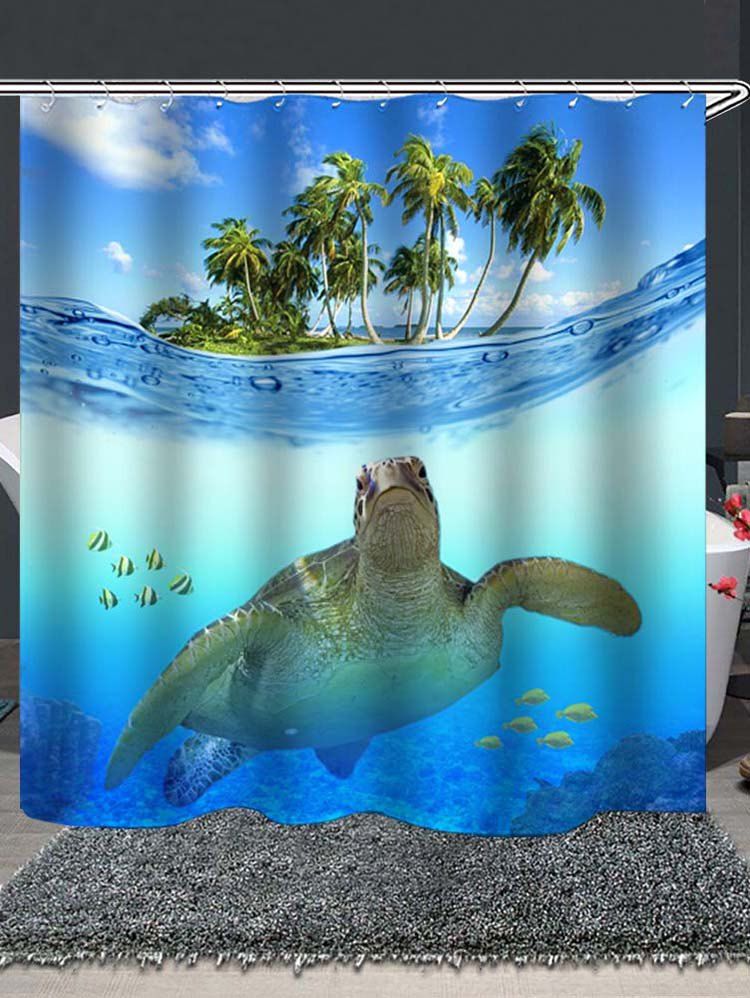

Island Turtle Print Waterproof Bathroom Shower Curtain, Multi