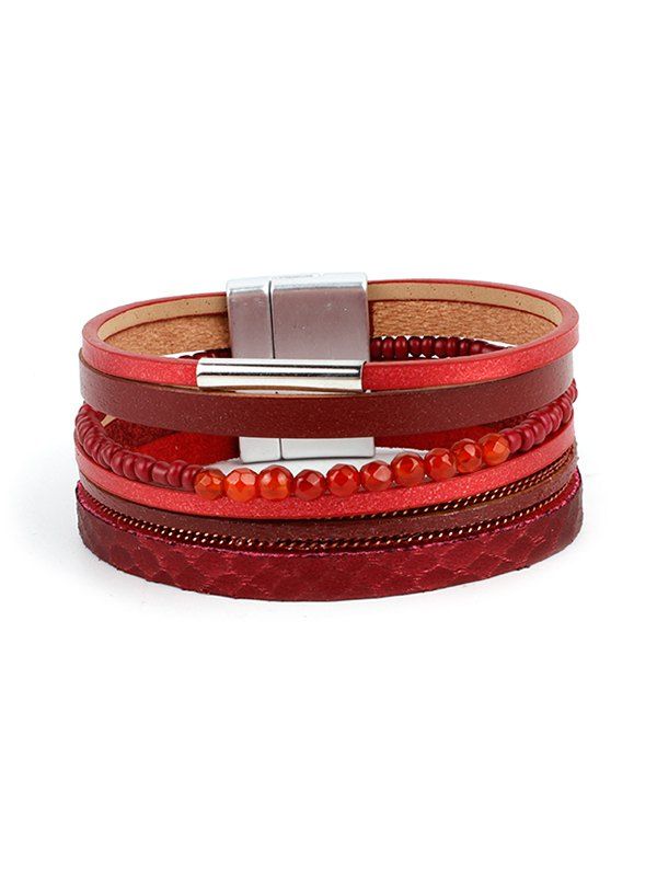 

Bead Multilayer Wide Bracelet, Red