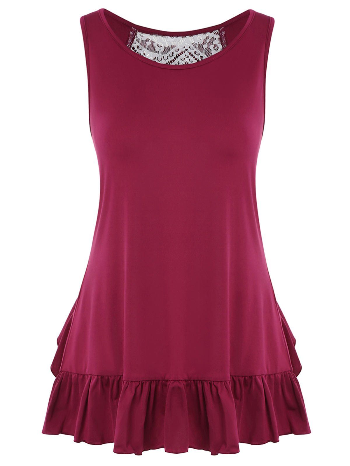 

Lace Insert Sheer Tank Top, Dark carnation pink