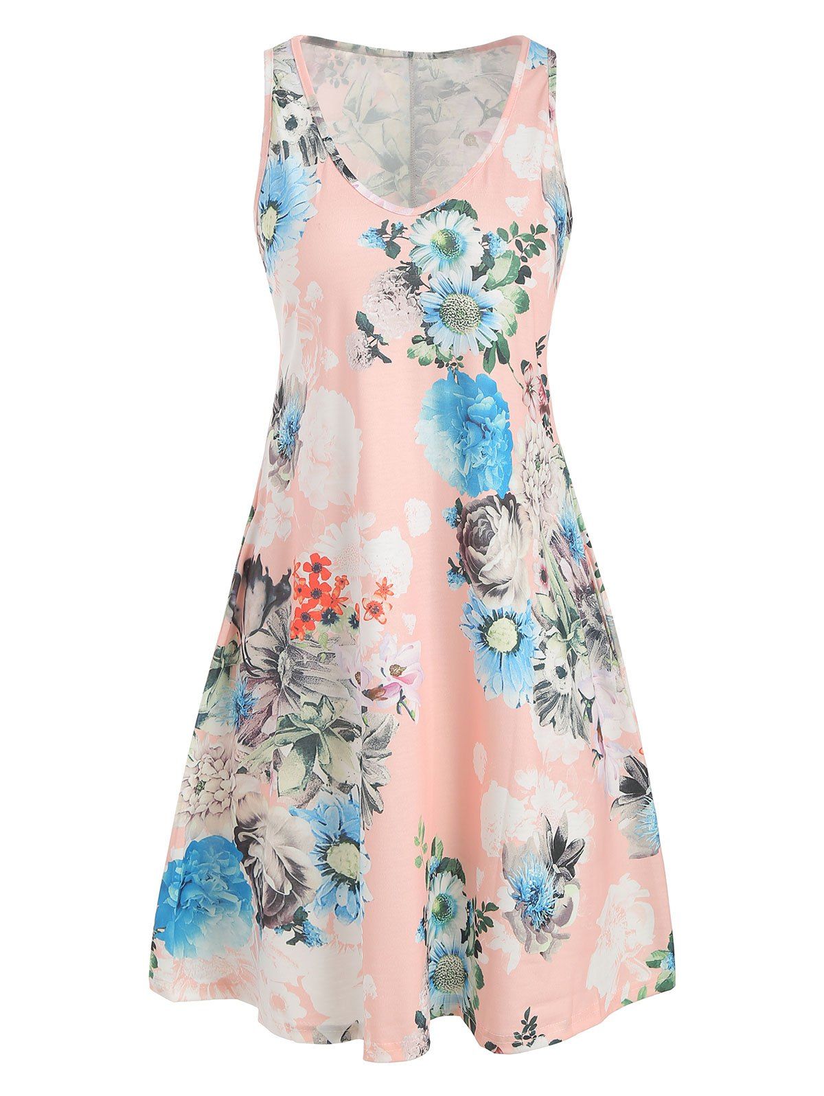 

Printed Sleeveless V Neck Tee Dress, Pig pink