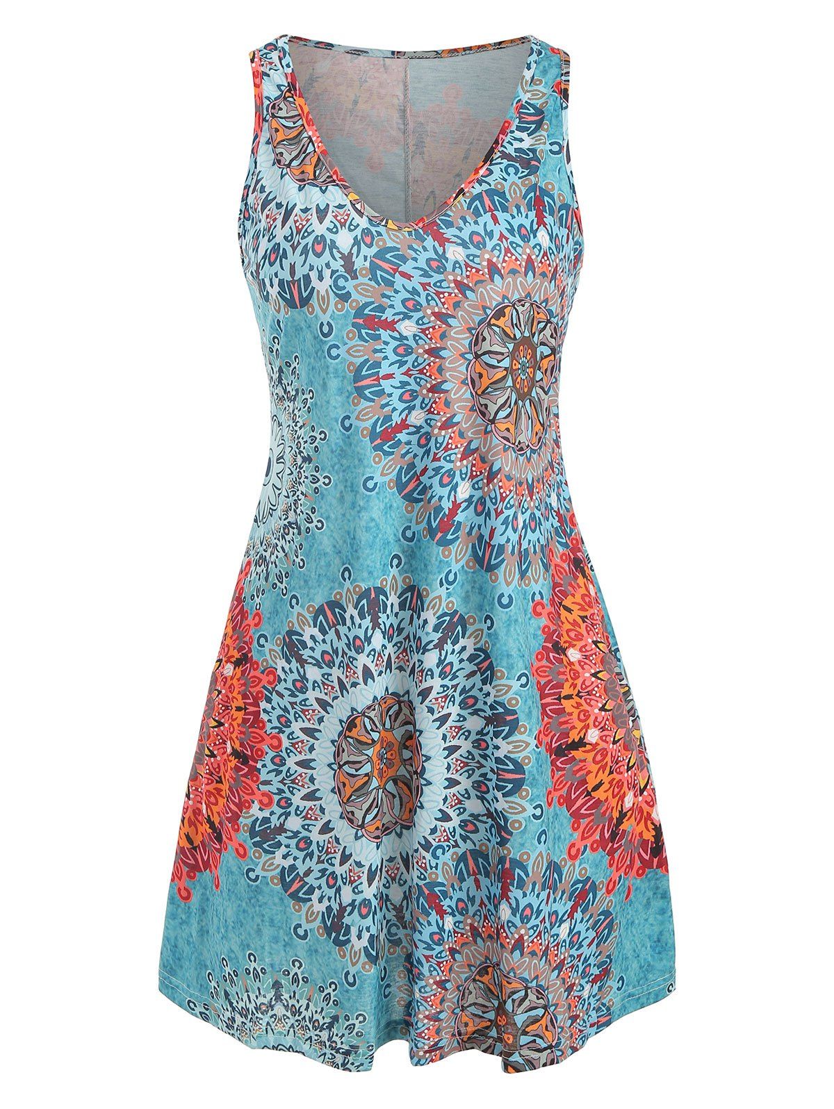 

Printed Sleeveless V Neck Tee Dress, Light blue