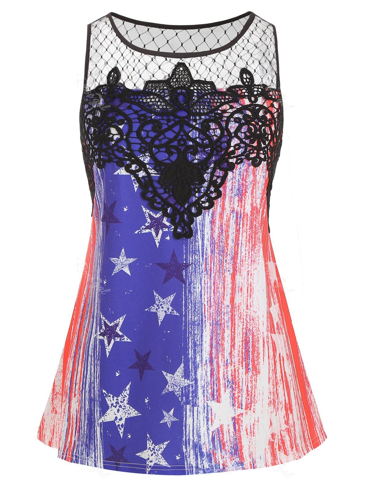 

Sleeveless American Flag Print Plus Size Tee, Ocean blue