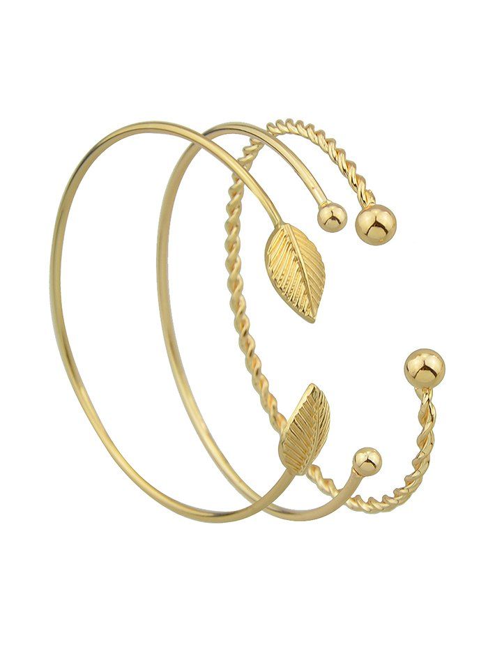 

3Pcs Leaf Shape Open Bracelet Set, Gold