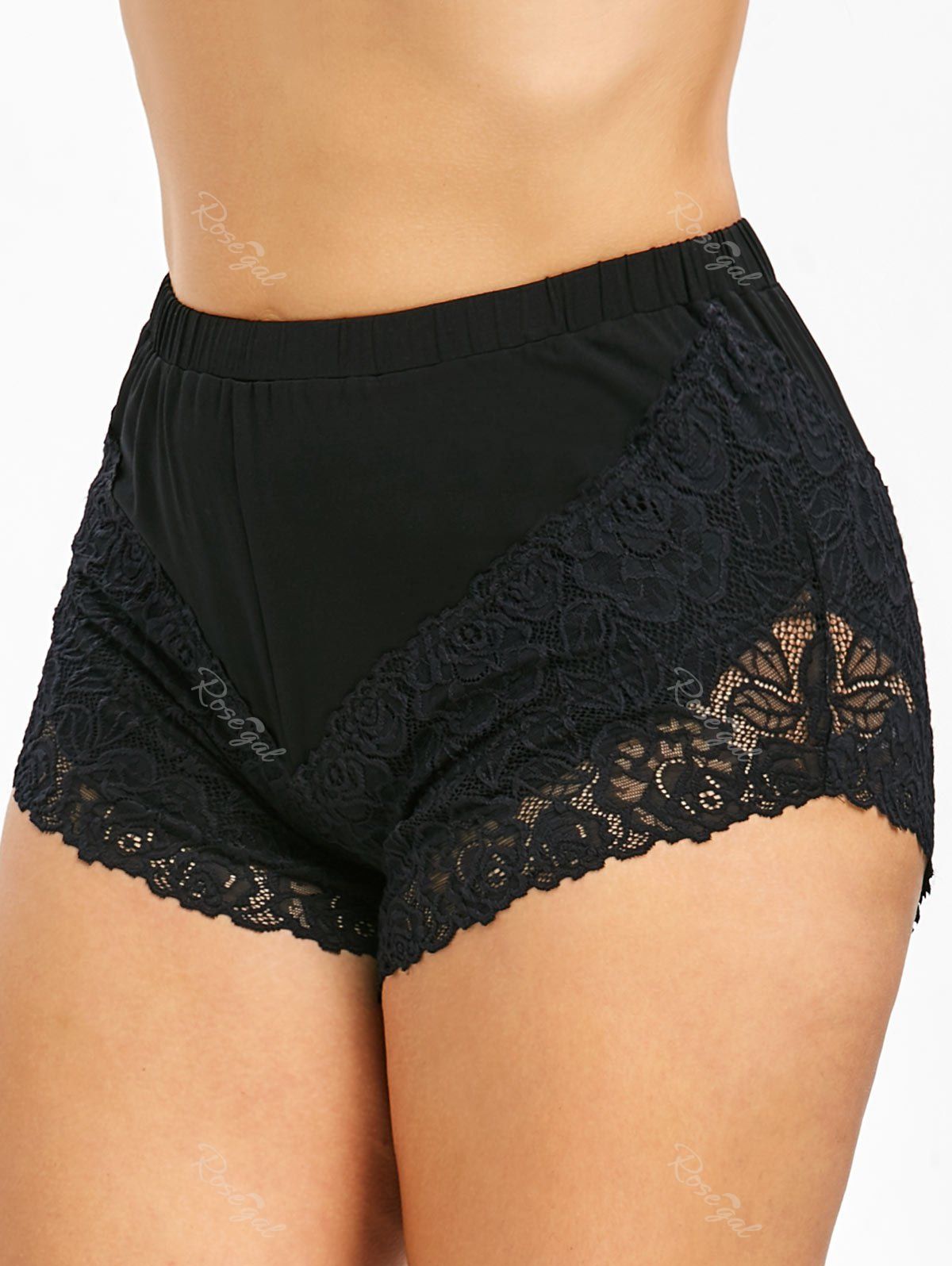 

Plus Size Lace Insert Short Leggings, Black