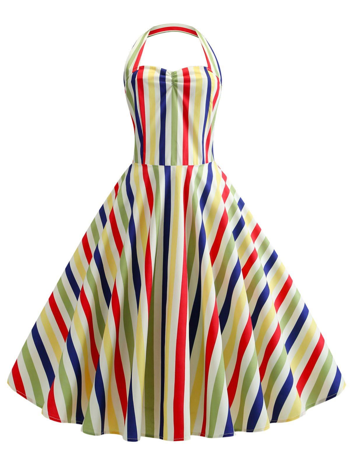 

Halter Striped Flared Vintage Dress, Multi-a