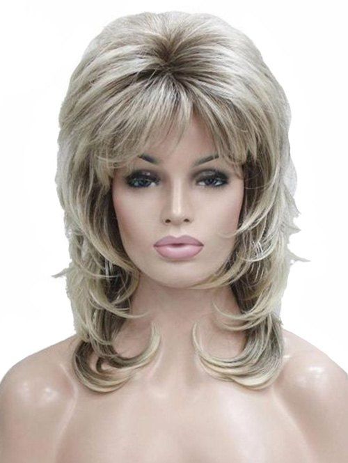 

Side Bang Medium Straight Fluffy Synthetic Wig, Multi-b