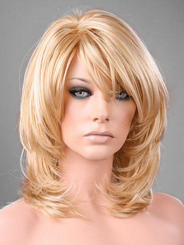 

Side Bang Medium Straight Synthetic Wig, Gold