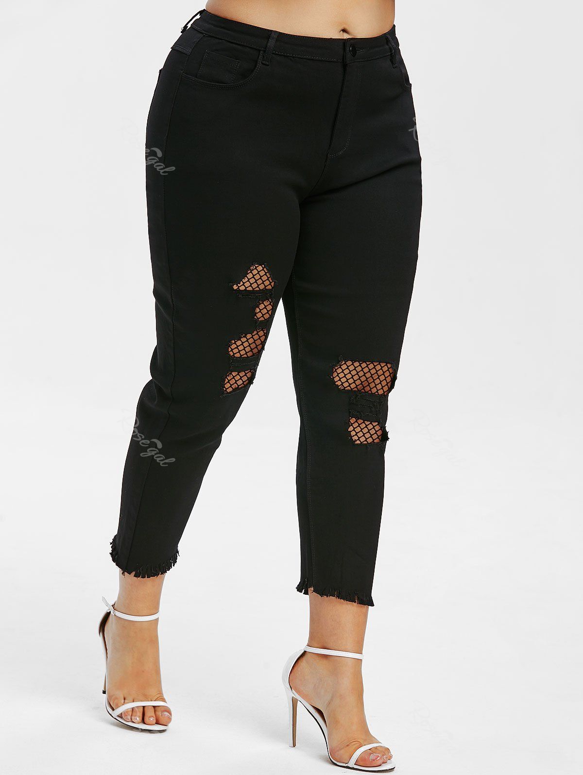 

Distressed Fishnet Plus Size Pants, Black