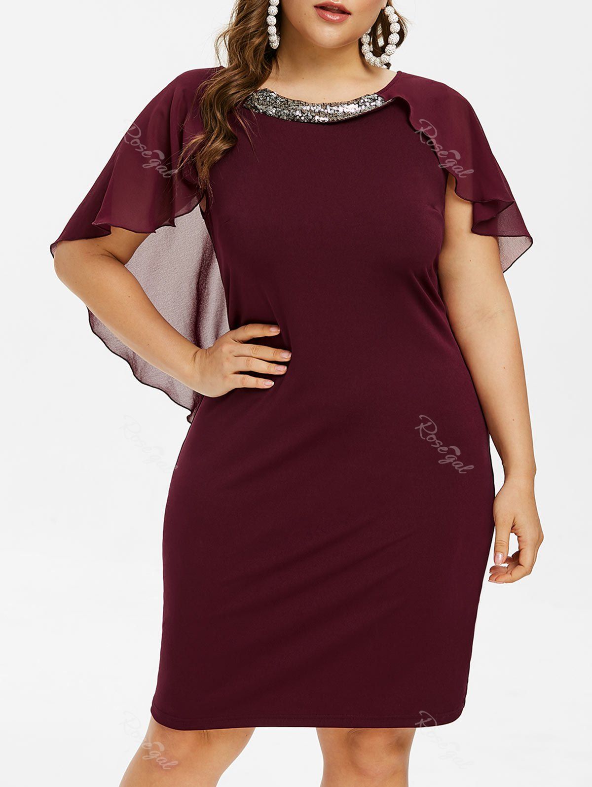 

Plus Size Sequined Capelet Dress, Plum velvet
