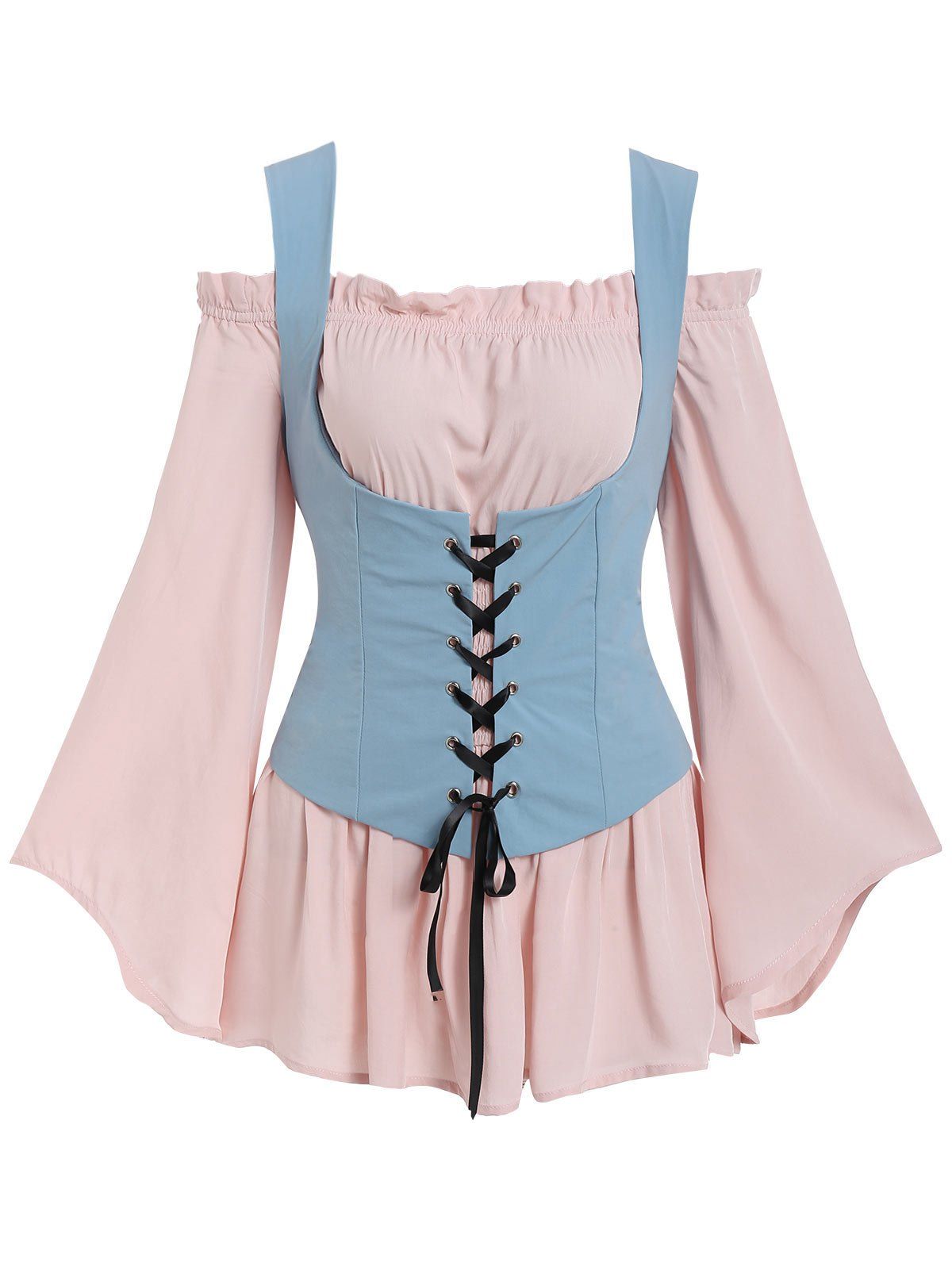 

Off Shoulder Blouse and Waistcoat Set, Blue koi