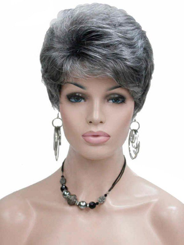 

Short Side Bang Fluffy Natural Straight Synthetic Wig, Multi