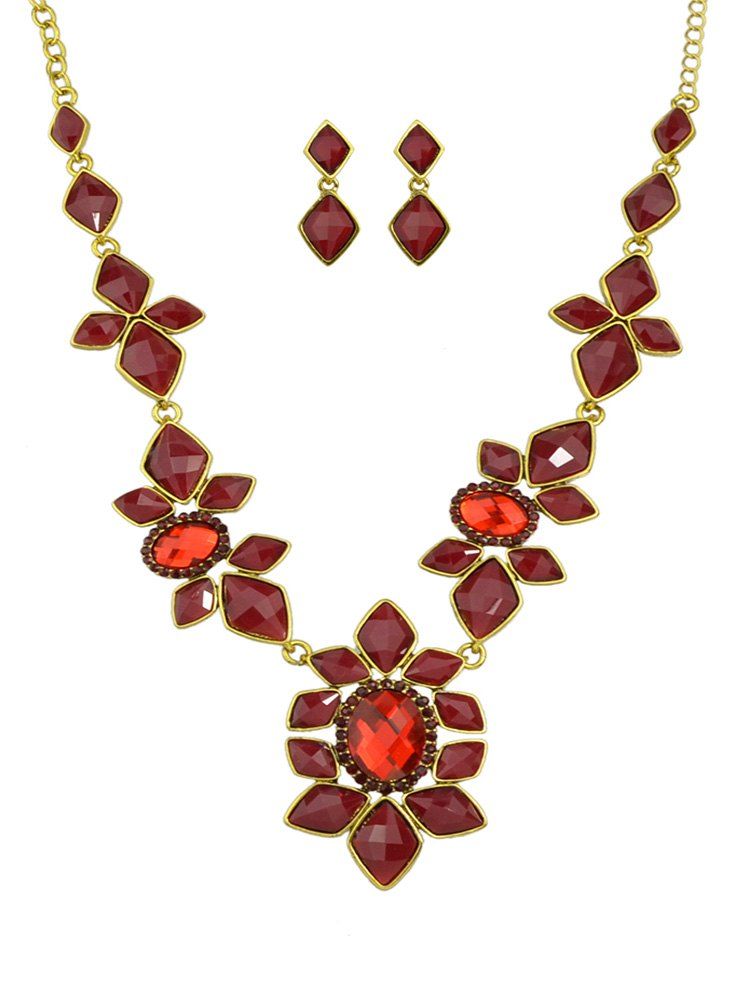 

Geometric Design Faux Gemstone Jewelry Set, Red