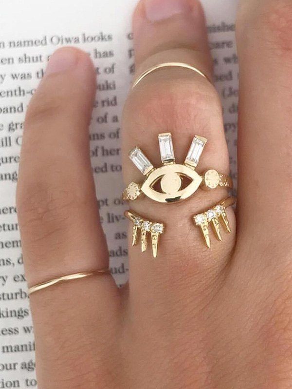 

2Pcs Crown Eye Shape Ring Set, Gold