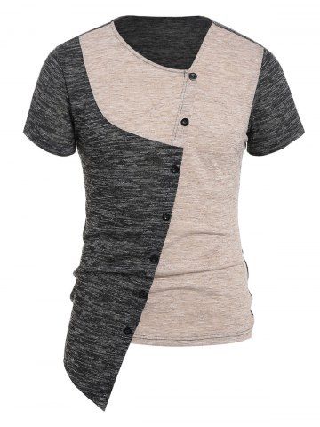 

Asymmetric Button Contrast T-shirt, Gray