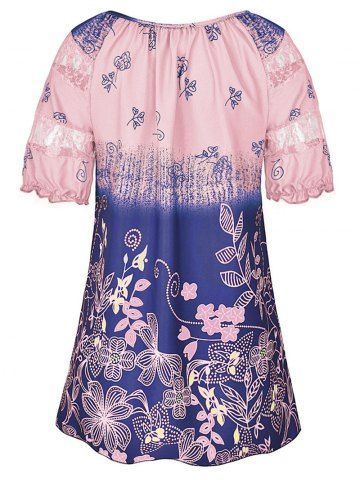 

Lace Panel Floral Print Longline Blouse, Pink