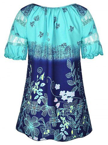 

Lace Panel Floral Print Longline Blouse, Celeste