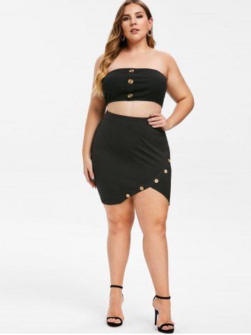 

Rosegal Plus Size Button Embellished Asymmetrical Skirt, Black