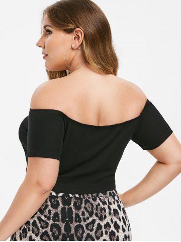 

Rosegal Ribbed Zip Plus Size Off Shoulder Top, Black