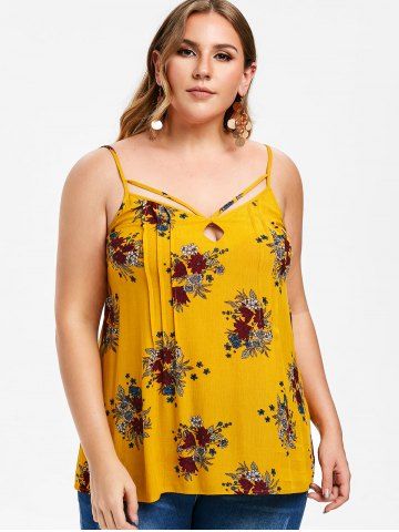 

Plus Size Floral Keyhole Camisole, Golden brown