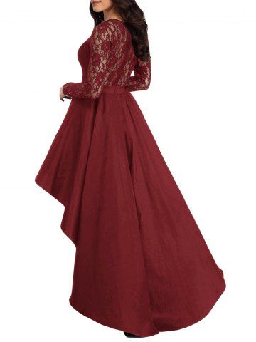 

Lace Panel High Low Evening Dress, Red wine