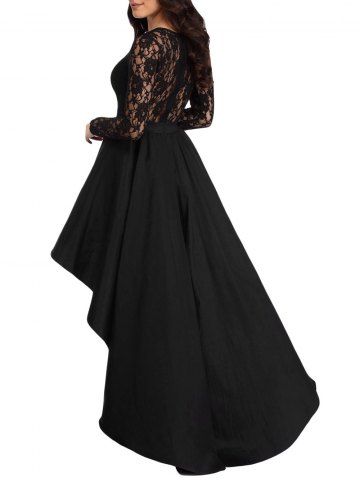 

Lace Panel High Low Evening Dress, Black