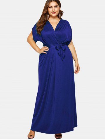 

Plus Size Batwing Sleeve Long Party Dress, Navy blue