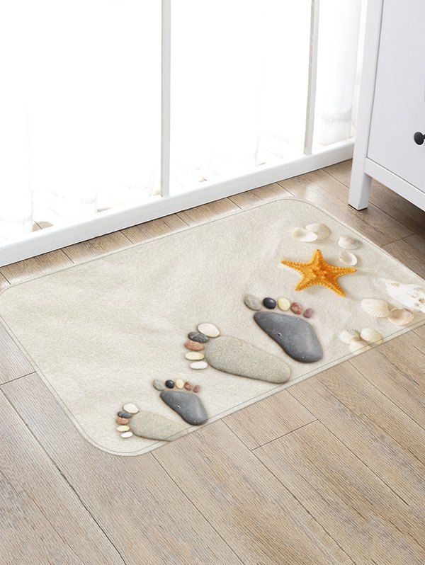 

Beach Stone Footprint Starfish Print Non-slip Area Rug, Multi-a