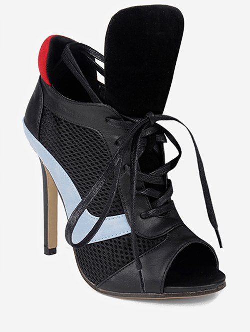 

Breathable Peep Toe Heeled Boots, Black