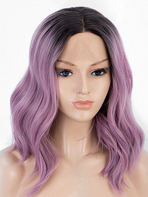 

Medium Center Parting Colormix Wavy Cosplay Synthetic Wig, Purple flower