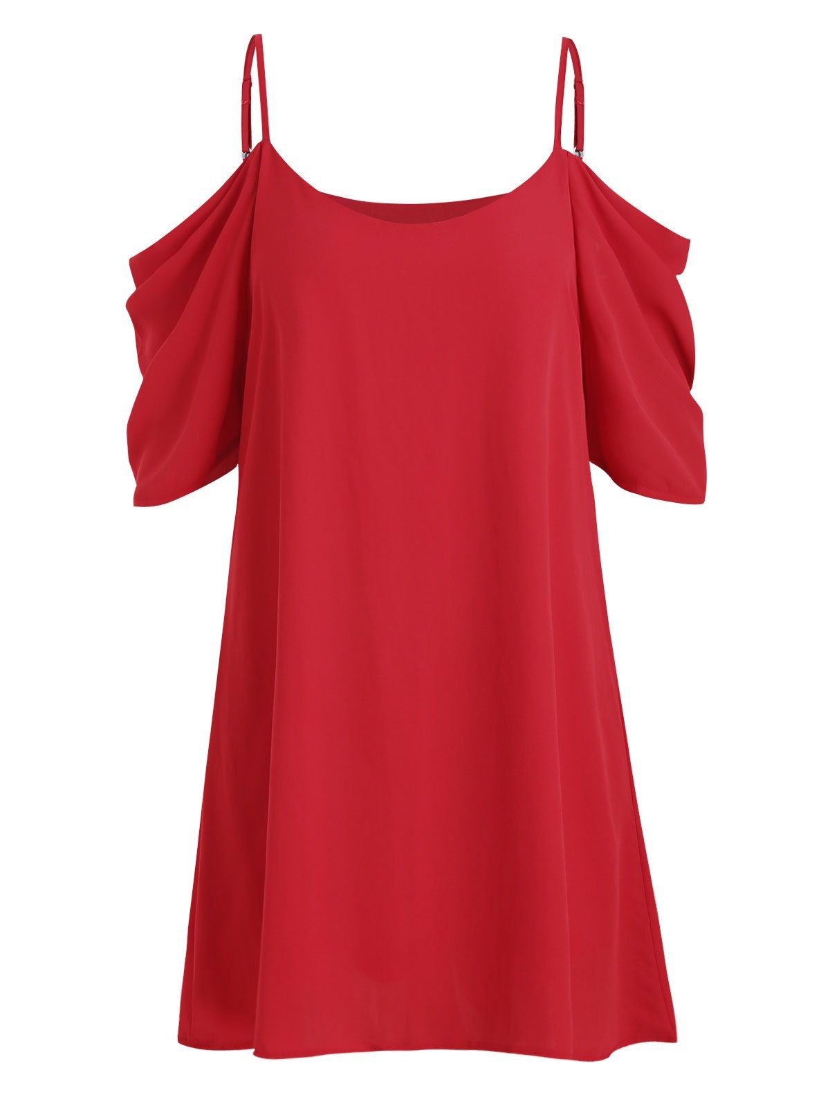 

Chiffon Open Shoulder Casual Dress, Lava red