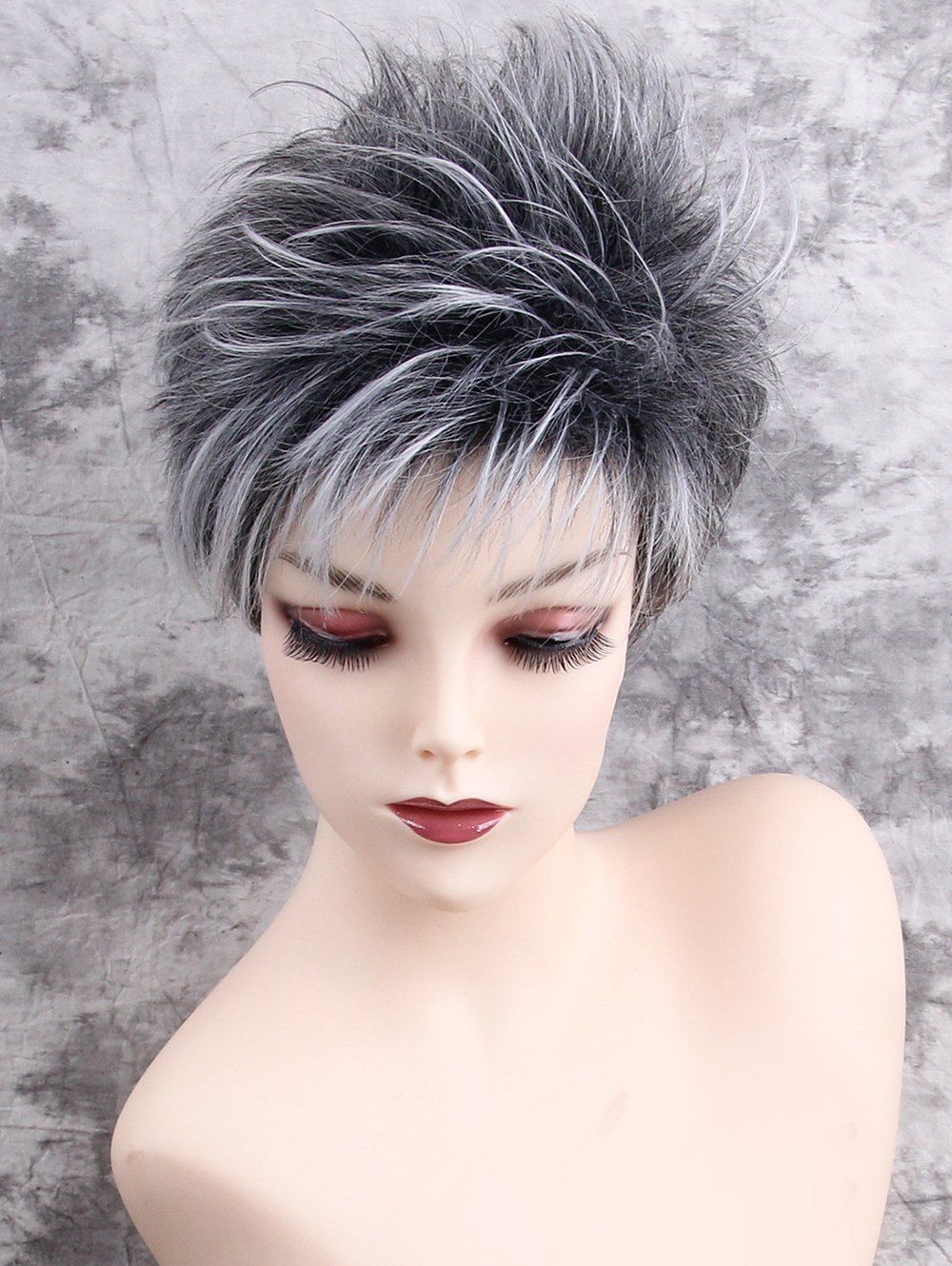 

Short See-through Bang Colormix Fluffy Straight Synthetic Wig, Smokey gray