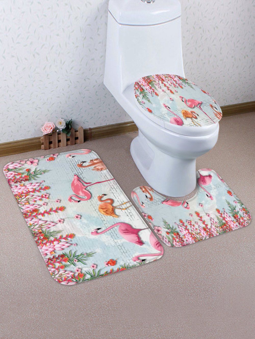 

Flamingo Pattern 3 Pcs Bathroom Toilet Mat, Pink
