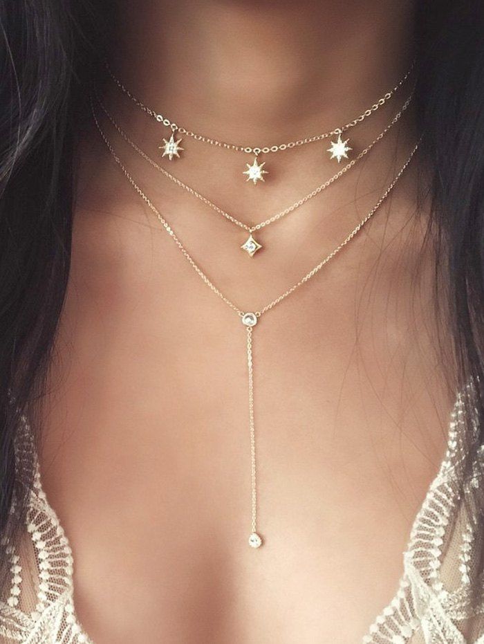 

Alloy Star Charm Layers Necklace, Gold