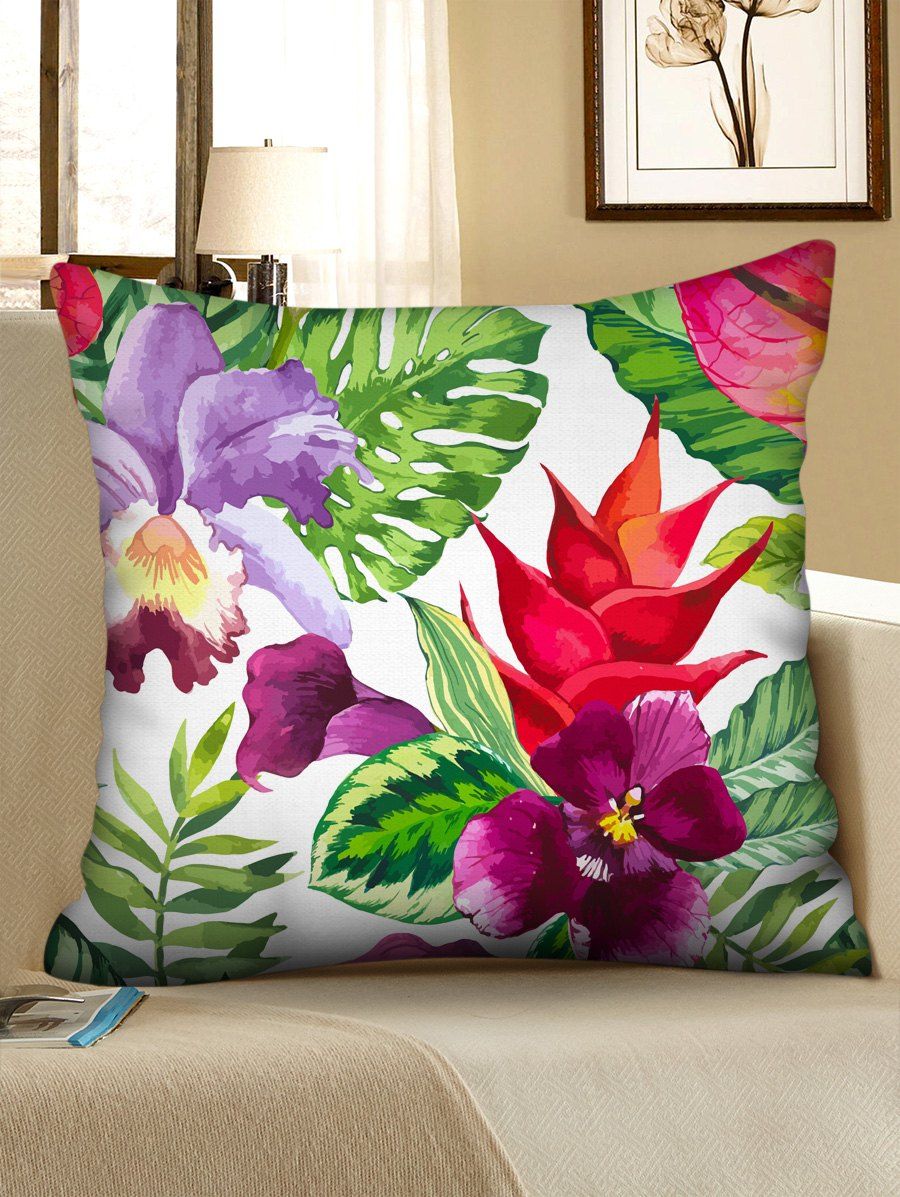 

Tropical Flower Leaves Print Throw Pillow Case, Multi