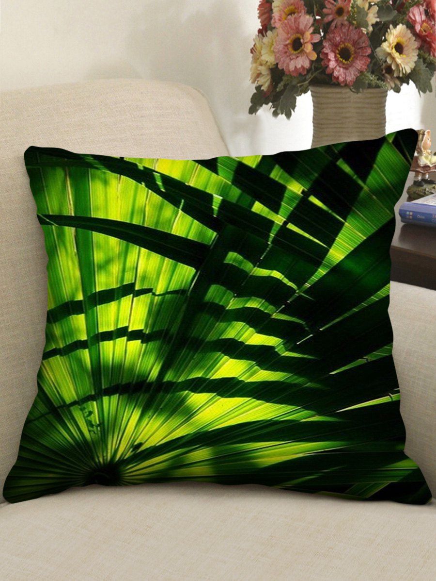 

Tropical Leaves Print Throw Pillow Case, Pine green