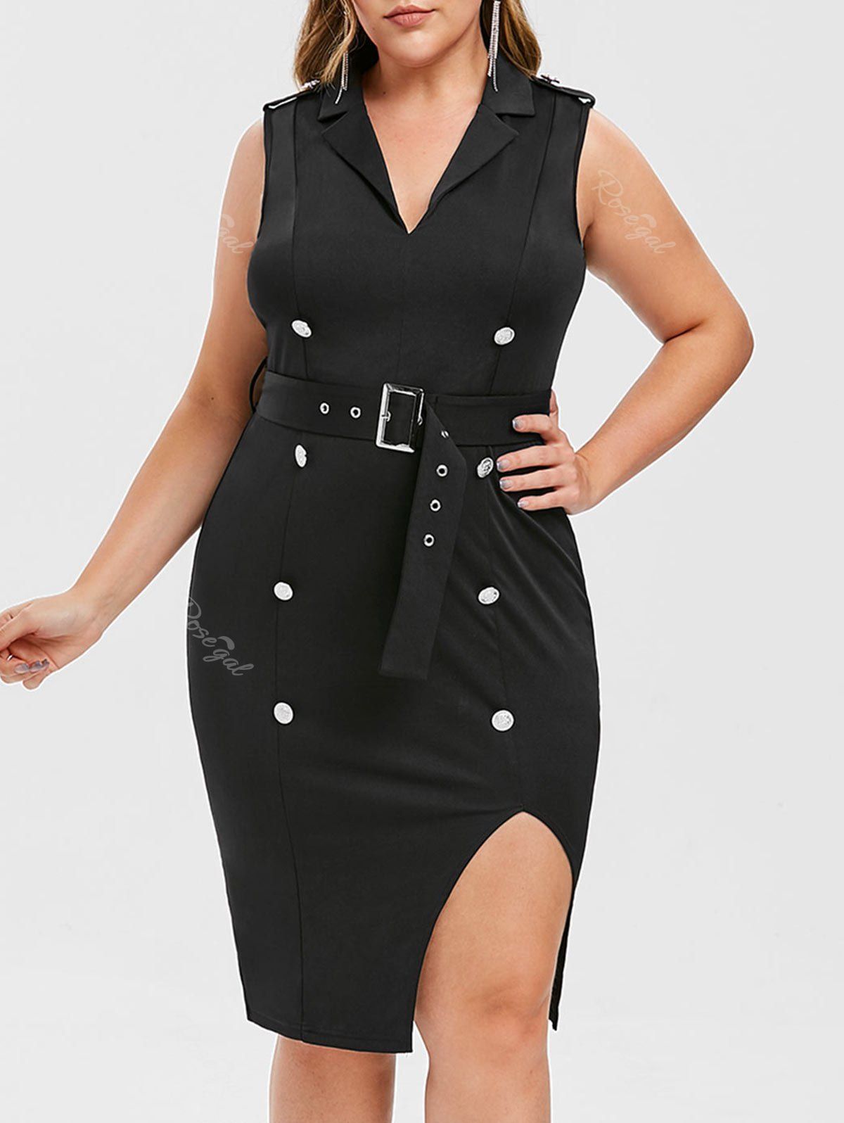 

Rosegal Slit Button Plus Size Bodycon Dress, Black