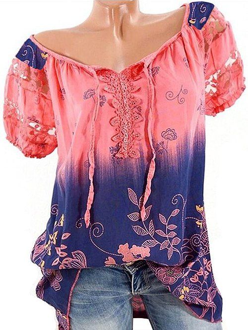 

Lace Panel Floral Print Longline Blouse, Watermelon pink