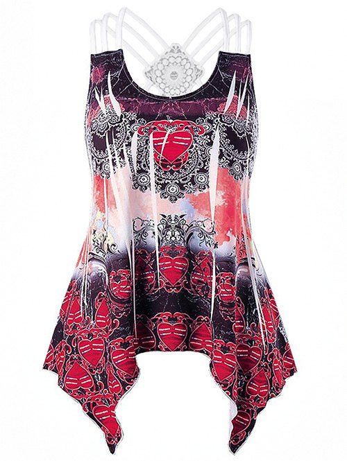 

Strappy Ethnic Print Tank Top, Red