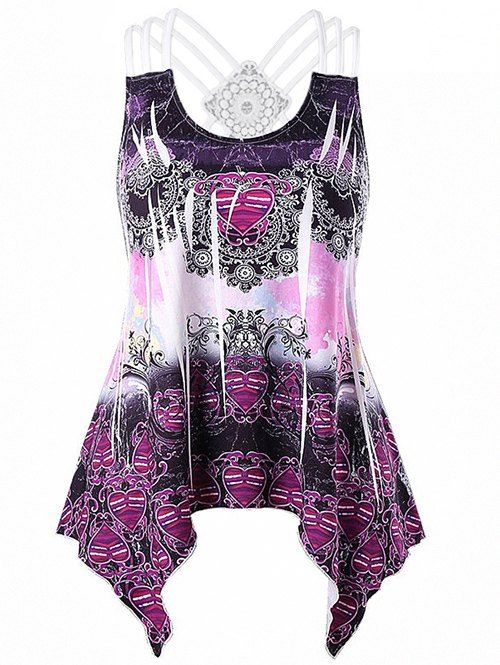 

Strappy Ethnic Print Tank Top, Purple