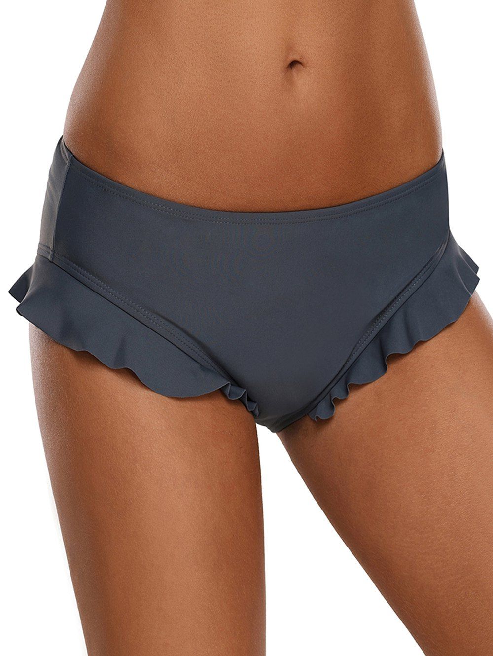 

Solid Color Ruffles Swim Briefs, Gray