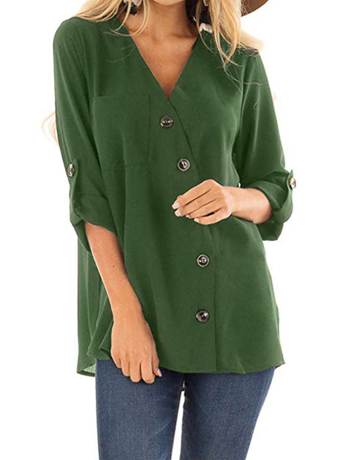 

Button Up Cuffed Sleeve Pocket Shirt, Medium aquamarine