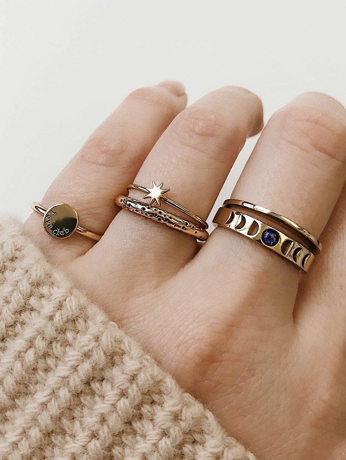 

5 Piece Star Finger Ring Set, Gold