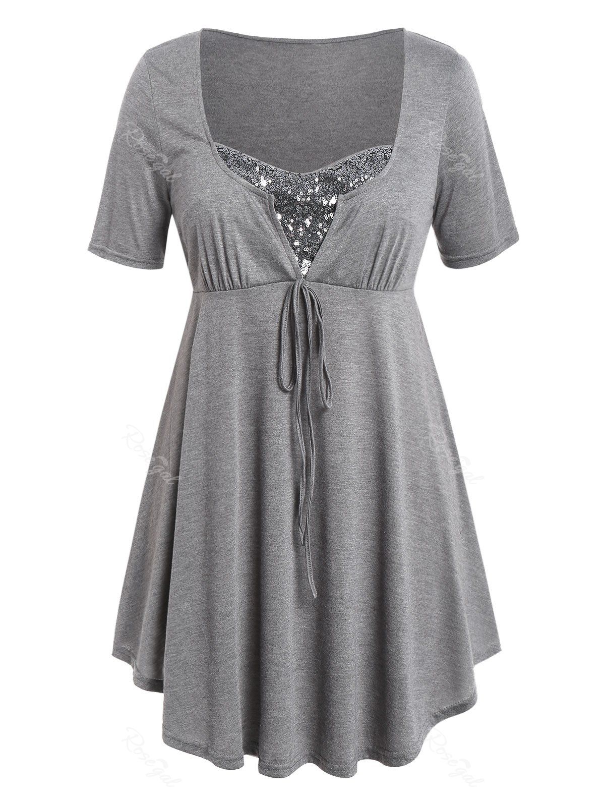 

Sequins Empire Waist Plus Size T-shirt, Gray cloud